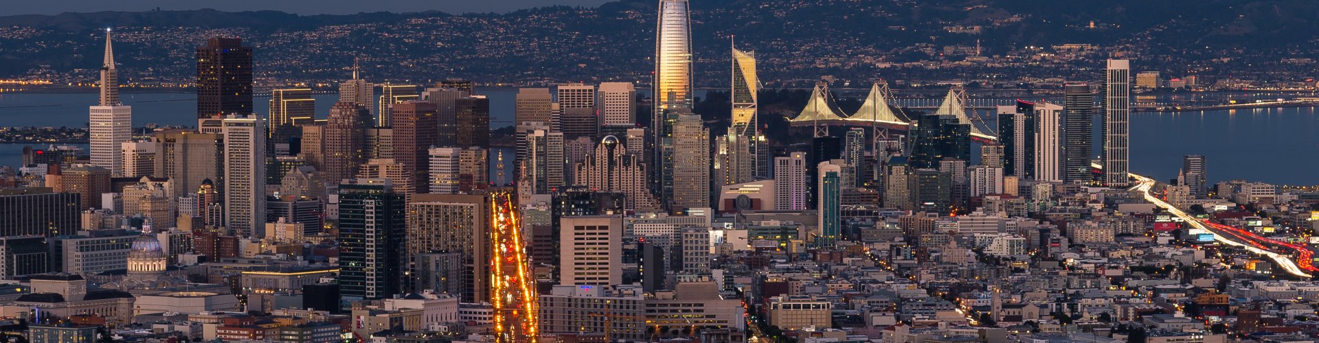 San Francisco night skyline illuminated with city lights