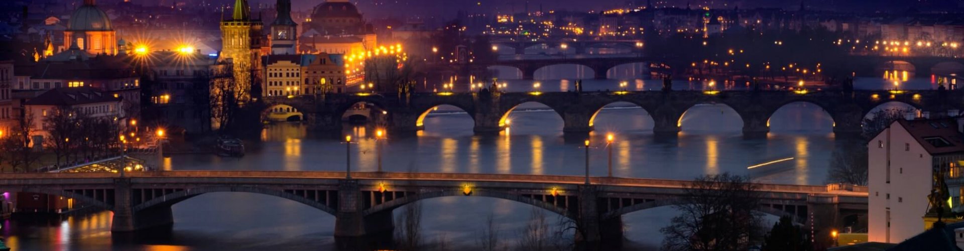Prague night skyline