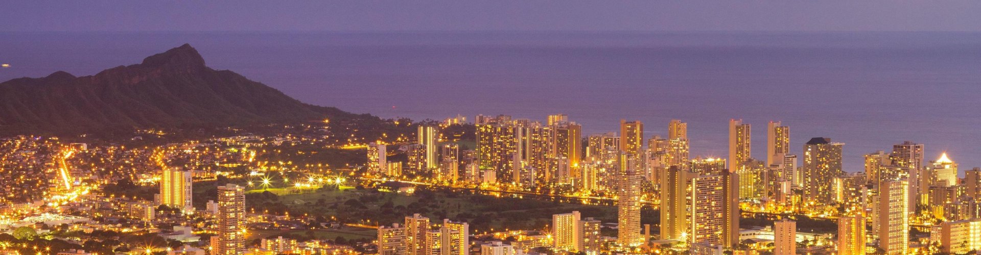 Honolulu night skyline, HI, US