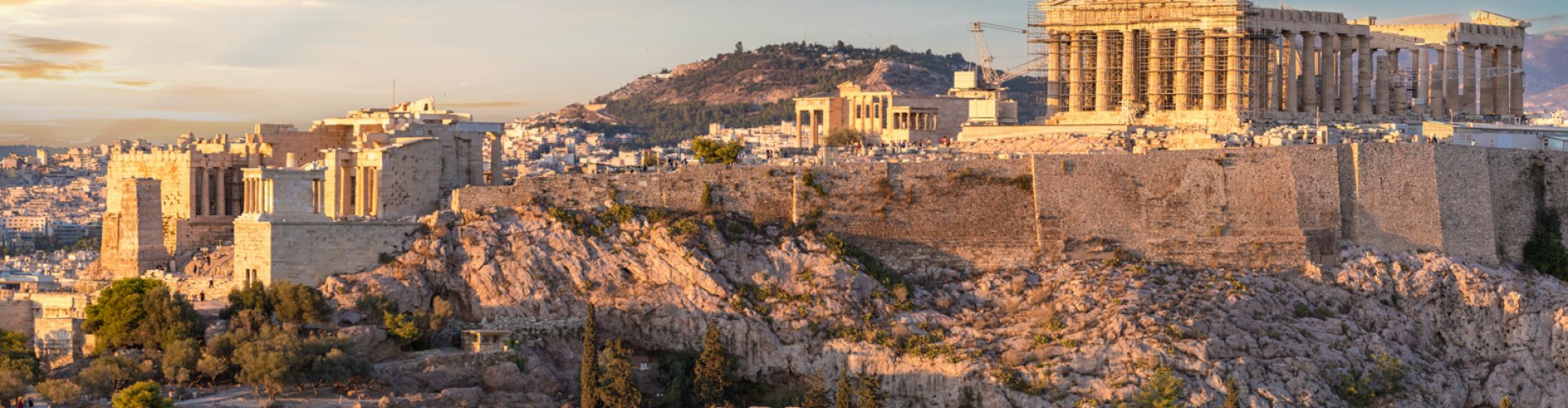 Road signs and urban street in Athens